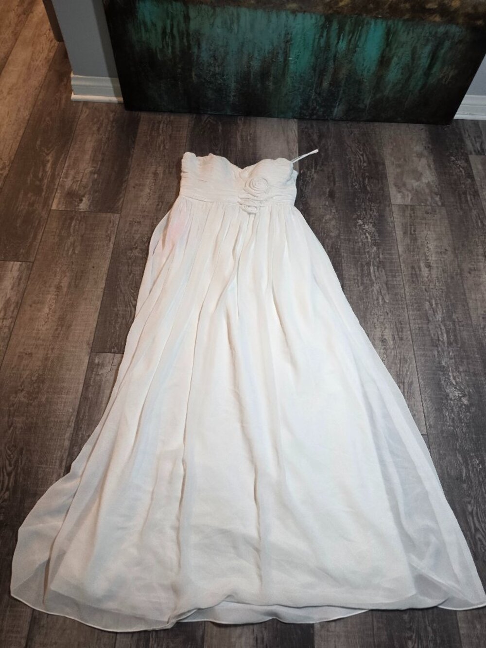 Bari Jay Womens Size 14 Ivory Strapless Chiffon Formal Bridesmaid Dress